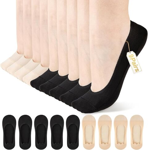 COOPLUS 9 Pairs No Show Socks Womens Non Slip Low Cut Thin Footies Liner Invisible Socks for Flats Loafers in Kuwait