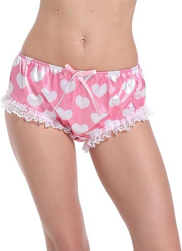 Women Sissy Sweet Heart Pattern Satin Lingerie Bikini Briefs Panties Knickers in Saudi Arabia