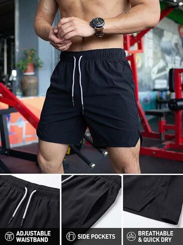 Men's Athletic Sports Shorts, Drawstring Workout Shorts for Gym, Solid Color Running Training Shorts in Saudi Arabia