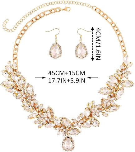 Yean Silver Crystal Bridal Jewelry Set Sparkly Rhinestone Necklace and Earring Set Prom Wedding Jewelry Necklace for Women and Bride in Kuwait
