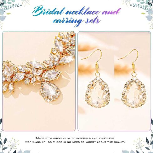 Yean Silver Crystal Bridal Jewelry Set Sparkly Rhinestone Necklace and Earring Set Prom Wedding Jewelry Necklace for Women and Bride in Kuwait