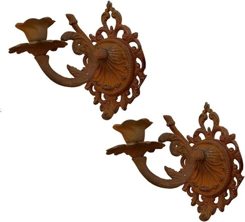BOOMLATU Heavy Duty Cast Iron Wall Candle Sconce Holder Set of 2,Shabby Chic Wall Mount Decorative Candle Holder Pillar Holder for Living Room Yard Pathway Garden Wedding 7.3" x 7" in Saudi Arabia