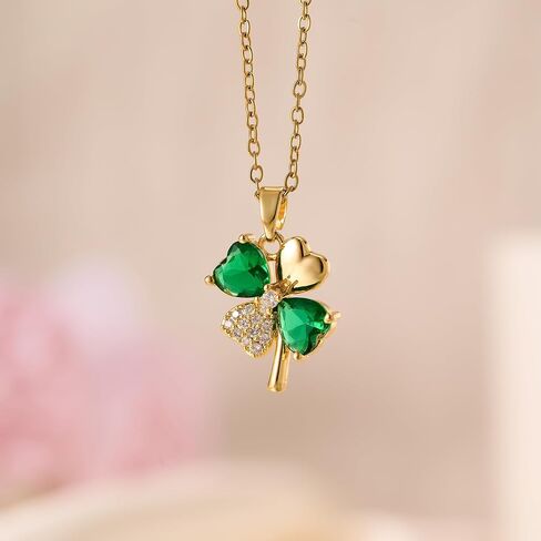 St. Patrick's Day Crystal Clover Necklace Earrings Set Green Irish Shamrock Rhinestone Necklace Earrings Shiny St. Patrick's Day Clover Huggie Hoop Earring Lucky Green Holiday Jewelry in Saudi Arabia
