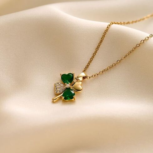 St. Patrick's Day Crystal Clover Necklace Earrings Set Green Irish Shamrock Rhinestone Necklace Earrings Shiny St. Patrick's Day Clover Huggie Hoop Earring Lucky Green Holiday Jewelry in Saudi Arabia