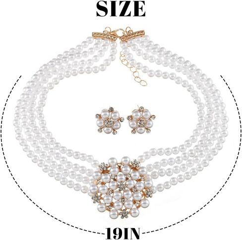 Gangel Layered Necklace Choker Pearl Necklace Earring Set Faux Pearls Choker Vintage Flower Earrings 1920s Accessories Necklaces for Women in Saudi Arabia
