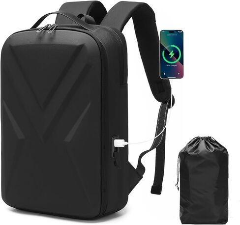 حقيبة ظهر للكمبيوتر المحمول بهيكل شبه صلب من مادة EVA للرجال - منفذ شحن USB-C، للاستخدام اليومي والتنقل والعمل والسفر (6637) in Kuwait