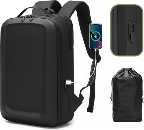 حقيبة ظهر للكمبيوتر المحمول بهيكل شبه صلب من مادة EVA للرجال - منفذ شحن USB-C، للاستخدام اليومي والتنقل والعمل والسفر (6637) in Kuwait