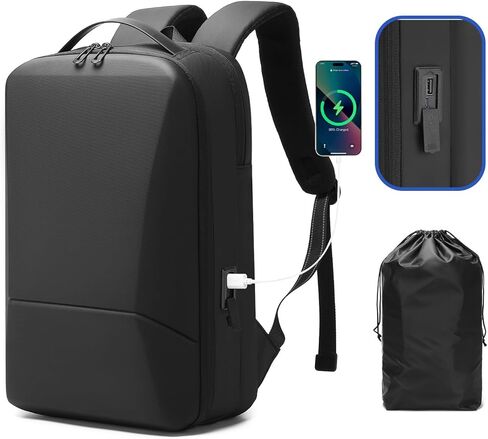 حقيبة ظهر للكمبيوتر المحمول بهيكل شبه صلب من مادة EVA للرجال - منفذ شحن USB-C، للاستخدام اليومي والتنقل والعمل والسفر (6637) in Kuwait