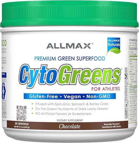 ALLMAX CYTOGREENS، شوكولاتة - 1.5 رطل - يدعم الأداء والتعافي والطاقة - مع سبيرولينا وكلوريلا والسبانخ وعشب الشعير والشاي الأخضر - 60 حصة in Kuwait