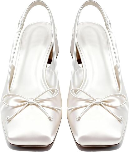 كعب باليه من الساتان للنساء بكعب Slingback ومقدمة مربعة وكعب مكتنز وكعب راقصة الباليه مع حزام Maryjane لحفلات الزفاف المسطحة للعروس أحذية الحفلات الأنيقة in Kuwait