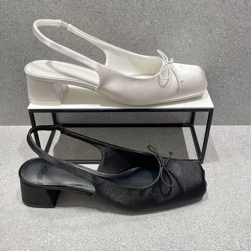 كعب باليه من الساتان للنساء بكعب Slingback ومقدمة مربعة وكعب مكتنز وكعب راقصة الباليه مع حزام Maryjane لحفلات الزفاف المسطحة للعروس أحذية الحفلات الأنيقة in Kuwait