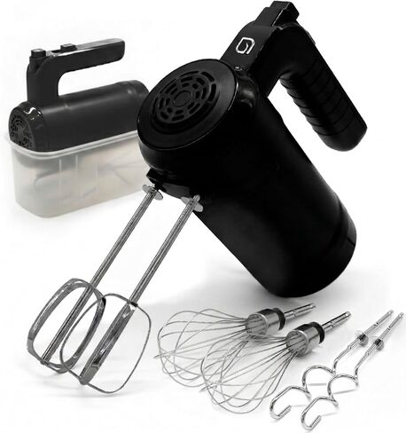 WILLOW Eco Series Electric Hand Mixer, 5 Speed Ultra Powerful Handheld Mixer with Stainless Steel Whisks, Beaters & Dough Hooks + Eject Button, 350W Kitchen Mixer with Snap-On Storage Case - BLACK in Kuwait