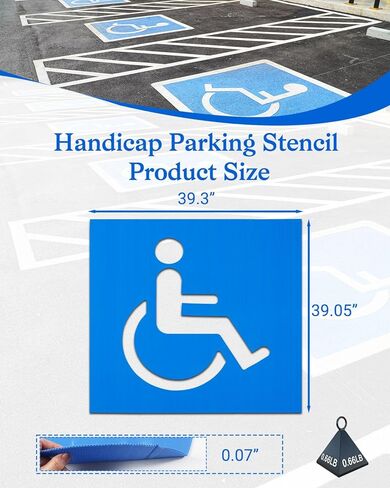 استنسل وقوف السيارات للمعاقين (مادة بلاستيكية)، استنسل للمعاقين قابل لإعادة الاستخدام لموقف السيارات، 99 سم ​​× 99 سم، مناسب لـ ADA، استنسل الكرسي المتحرك القابل للطي، متعدد الاستخدامات، (2500 لطلاء 6 مساحات) in Kuwait