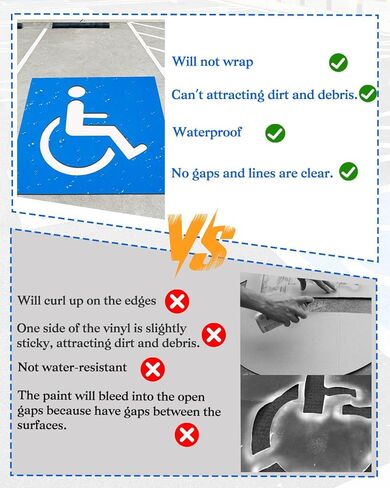 استنسل وقوف السيارات للمعاقين (مادة بلاستيكية)، استنسل للمعاقين قابل لإعادة الاستخدام لموقف السيارات، 99 سم ​​× 99 سم، مناسب لـ ADA، استنسل الكرسي المتحرك القابل للطي، متعدد الاستخدامات، (2500 لطلاء 6 مساحات) in Kuwait