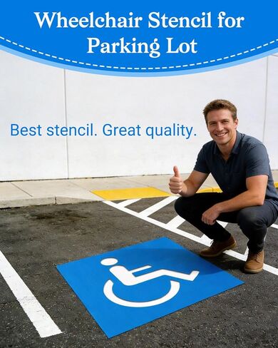استنسل وقوف السيارات للمعاقين (مادة بلاستيكية)، استنسل للمعاقين قابل لإعادة الاستخدام لموقف السيارات، 99 سم ​​× 99 سم، مناسب لـ ADA، استنسل الكرسي المتحرك القابل للطي، متعدد الاستخدامات، (2500 لطلاء 6 مساحات) in Kuwait