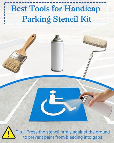 استنسل وقوف السيارات للمعاقين (مادة بلاستيكية)، استنسل للمعاقين قابل لإعادة الاستخدام لموقف السيارات، 99 سم ​​× 99 سم، مناسب لـ ADA، استنسل الكرسي المتحرك القابل للطي، متعدد الاستخدامات، (2500 لطلاء 6 مساحات) in Kuwait