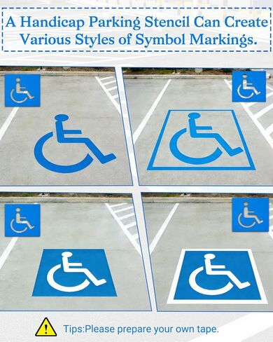استنسل وقوف السيارات للمعاقين (مادة بلاستيكية)، استنسل للمعاقين قابل لإعادة الاستخدام لموقف السيارات، 99 سم ​​× 99 سم، مناسب لـ ADA، استنسل الكرسي المتحرك القابل للطي، متعدد الاستخدامات، (2500 لطلاء 6 مساحات) in Kuwait