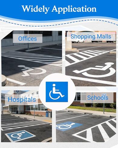 استنسل وقوف السيارات للمعاقين (مادة بلاستيكية)، استنسل للمعاقين قابل لإعادة الاستخدام لموقف السيارات، 99 سم ​​× 99 سم، مناسب لـ ADA، استنسل الكرسي المتحرك القابل للطي، متعدد الاستخدامات، (2500 لطلاء 6 مساحات) in Kuwait
