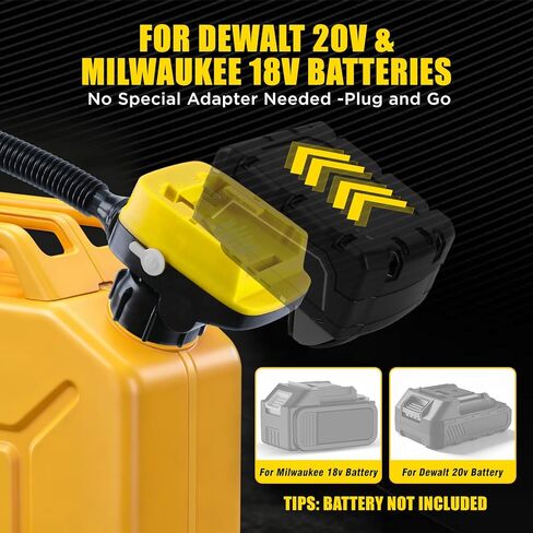 مضخة نقل وقود لاسلكية مع خرطوم مرن، تعمل بالبطارية، متوافقة مع بطاريات DeWalt 20V وMilwaukee 18V، توقف تلقائي، تدفق عالي 3.2GPM، محولات 3 أحجام، ضخ وقود محمول in Kuwait
