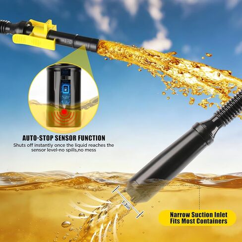 مضخة نقل وقود لاسلكية مع خرطوم مرن، تعمل بالبطارية، متوافقة مع بطاريات DeWalt 20V وMilwaukee 18V، توقف تلقائي، تدفق عالي 3.2GPM، محولات 3 أحجام، ضخ وقود محمول in Kuwait