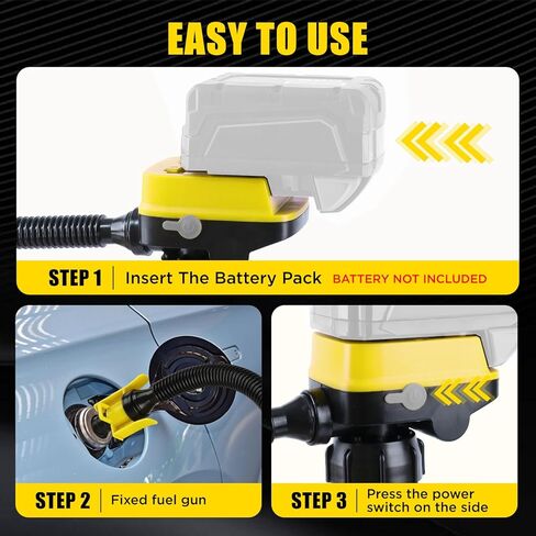 مضخة نقل وقود لاسلكية مع خرطوم مرن، تعمل بالبطارية، متوافقة مع بطاريات DeWalt 20V وMilwaukee 18V، توقف تلقائي، تدفق عالي 3.2GPM، محولات 3 أحجام، ضخ وقود محمول in Kuwait