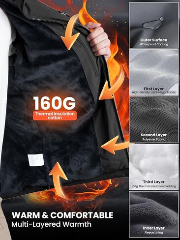 Men's Winter Insulated Coat Warm Water Resistant Skiing Parka Jacket Fleece Lined Detachable Hood 7 Pockets Work Coat in Kuwait