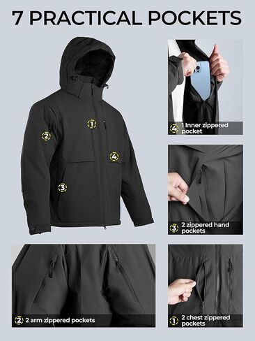 Men's Winter Insulated Coat Warm Water Resistant Skiing Parka Jacket Fleece Lined Detachable Hood 7 Pockets Work Coat in Kuwait