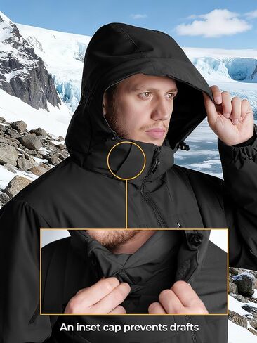 Men's Winter Insulated Coat Warm Water Resistant Skiing Parka Jacket Fleece Lined Detachable Hood 7 Pockets Work Coat in Kuwait