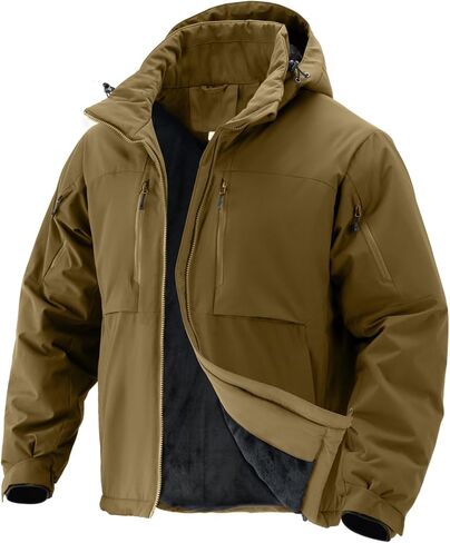 Men's Winter Insulated Coat Warm Water Resistant Skiing Parka Jacket Fleece Lined Detachable Hood 7 Pockets Work Coat in Kuwait