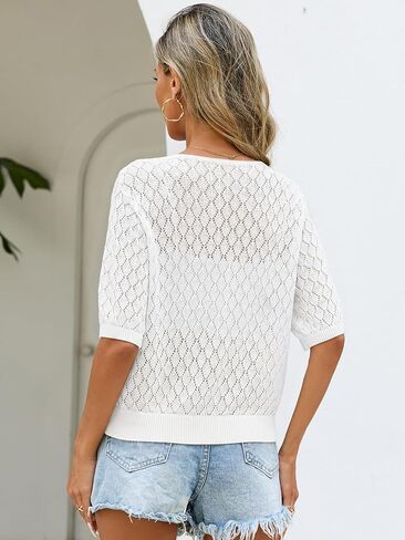 Yekaty Womens Crochet Cardigan Summer Tie Front Shrugs Sweaters Short Sleeve Knit Cropped Cardigans Tops in Saudi Arabia