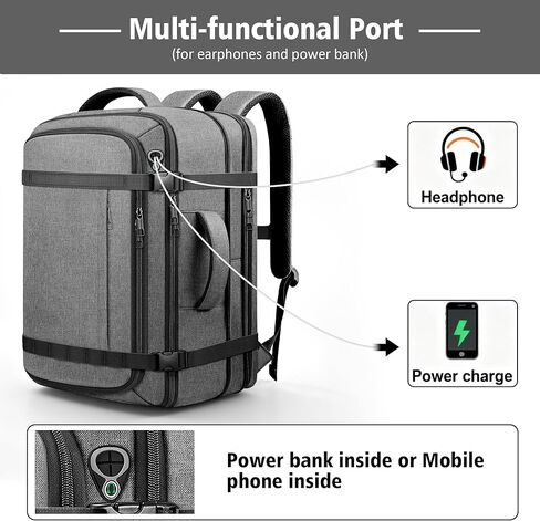 حقيبة ظهر مريحة للسفر، قابلة للتوسيع على حقيبة الظهر 1-5 أيام مع منفذ كابل USB، تناسب كمبيوتر محمول مقاس 17.3 بوصة، حقيبة ظهر مقاومة للماء لعطلة نهاية الأسبوع معتمدة للرجال والنساء والمشي لمسافات طويلة والسفر الجامعي، رمادي in Kuwait