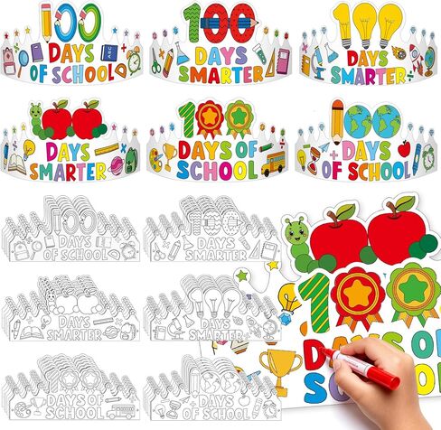 36 Set 100 Days of School Coloring Crowns 100th Day of School Paper Craft Crown Hats 100 Day Party Decorations Color Your Own Crafts for Students Classroom Activities Gift Celebration Supplies DIY Art in Kuwait