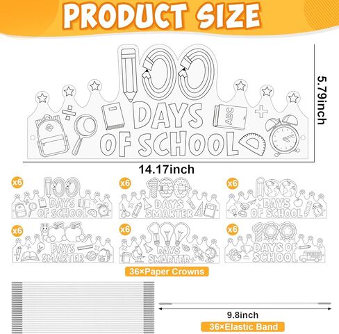 36 Set 100 Days of School Coloring Crowns 100th Day of School Paper Craft Crown Hats 100 Day Party Decorations Color Your Own Crafts for Students Classroom Activities Gift Celebration Supplies DIY Art in Kuwait