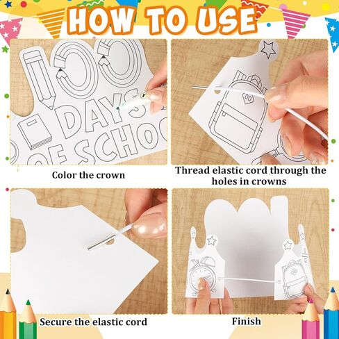 36 Set 100 Days of School Coloring Crowns 100th Day of School Paper Craft Crown Hats 100 Day Party Decorations Color Your Own Crafts for Students Classroom Activities Gift Celebration Supplies DIY Art in Kuwait