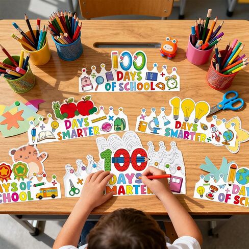 36 Set 100 Days of School Coloring Crowns 100th Day of School Paper Craft Crown Hats 100 Day Party Decorations Color Your Own Crafts for Students Classroom Activities Gift Celebration Supplies DIY Art in Kuwait