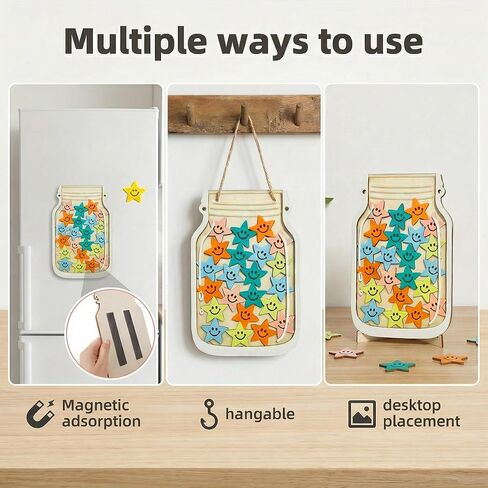 برطمان نجمي مغناطيسي للأطفال، مخطط مكافآت لنمو سلوك الأطفال، نظام جوائز الفصل الدراسي، بديل لمخطط التدريب على المرحاض، مجموعة رمزية خشبية in Kuwait