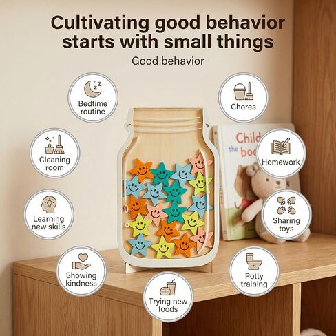 برطمان نجمي مغناطيسي للأطفال، مخطط مكافآت لنمو سلوك الأطفال، نظام جوائز الفصل الدراسي، بديل لمخطط التدريب على المرحاض، مجموعة رمزية خشبية in Kuwait