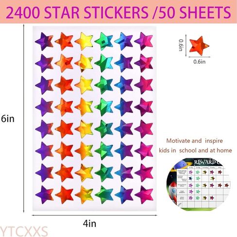 2400 Pcs Star Stickers for Kids Reward Holographic Star Stickers Reward for Behavior Chart School Classroom Teacher Supplies 0.6inch School Supplies for Classroom in Saudi Arabia