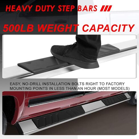 Auto Dynasty Flat Running Boards Compatible with 2007-2021 Toyota Tundra Double/Crew Cab, Stainless Steel Side Step Nerf Bars, 4.5 Inches Step Bars, Polished Chrome in Saudi Arabia