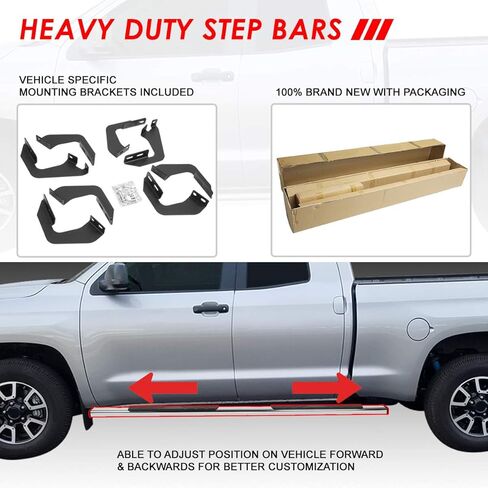 Auto Dynasty Flat Running Boards Compatible with 2007-2021 Toyota Tundra Double/Crew Cab, Stainless Steel Side Step Nerf Bars, 4.5 Inches Step Bars, Polished Chrome in Saudi Arabia