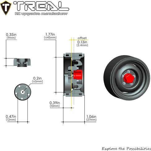 TREAL 1.9" CNC Machined Retro-Style Vintage Wagon Beadlock Wheels for 1:10 Scale RC Crawlers-VTE20(White) in Saudi Arabia
