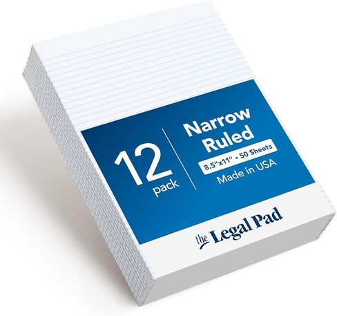 TOPS The Legal Pad Writing Pads, Glue Top, 8-1/2" x 11", Narrow Rule, 50 Sheets, 12 Pack (7529) in Kuwait