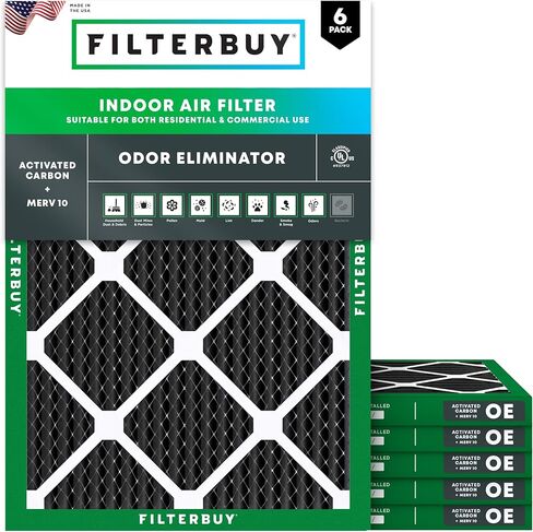 Filterbuy 16x25x1 فلتر هواء MERV 8 مزيل الرائحة (6 عبوات)، استبدال مرشحات هواء فرن HVAC AC المطوية بالكربون المنشط (الحجم الفعلي: 15.50 × 24.50 × 0.75 بوصة) in Saudi Arabia