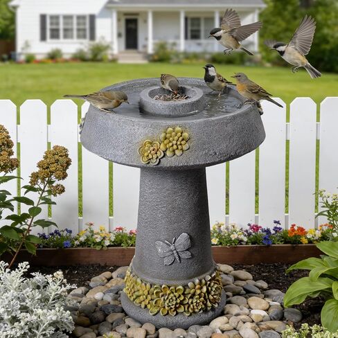 29.53" Tall Water Fountain Outdoor with Birds, Bird Bath Fountain with Removable Feeding Bowl Tree Trunk Design Resin Freestanding Water Fountains for Outside, Garden, Patio, Lawn, Yard in Saudi Arabia