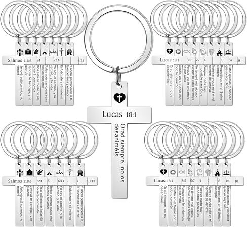 30 قطعة سلسلة المفاتيح المسيحية الإسبانية مجموعة السائبة المسيحية الصليب المفاتيح الكتاب المقدس الآية المفاتيح الفولاذ المقاوم للصدأ الهدايا الملهمة الدينية الهدايا الدينية الكاثوليكية عيد الفصح الكنيسة الموظف المفضلة in Kuwait