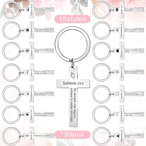 30 قطعة سلسلة المفاتيح المسيحية الإسبانية مجموعة السائبة المسيحية الصليب المفاتيح الكتاب المقدس الآية المفاتيح الفولاذ المقاوم للصدأ الهدايا الملهمة الدينية الهدايا الدينية الكاثوليكية عيد الفصح الكنيسة الموظف المفضلة in Kuwait