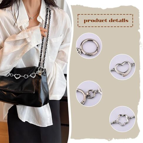 Kefley Cute Metal Heart Bag Extender Chain Charms Silver Hollow Heart and Flower Purse Strap Extender Replacement Extension Y2K Aesthetic Purse Handbag Charms Accessories for Women in Saudi Arabia