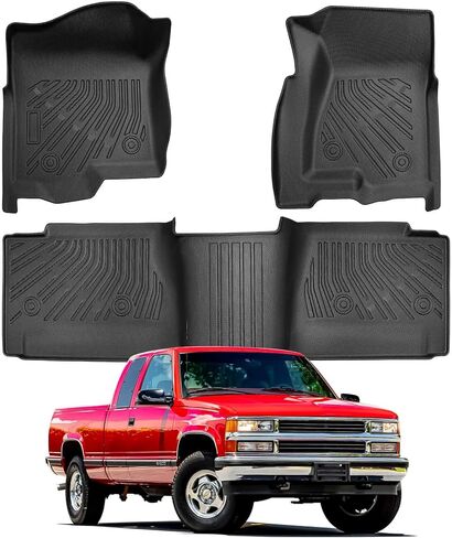 حصيرة أرضية الشاحنة مناسبة خصيصًا لسيارة Chevy Silverdao لـ GMC Sierra Extended Cab 1500 2000 2001 2002 2003 2004 2005 - ملحقات TPE للحماية من جميع الأحوال الجوية in Kuwait