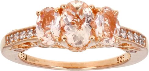 JTV Morganite & White Zircon Ring for Women - 1.68 CTW - 14K Rose Gold Over Sterling Silver - Elegant Oval Morganite Statement Ring - Affordable Luxury Jewelry in Saudi Arabia
