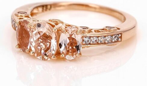 JTV Morganite & White Zircon Ring for Women - 1.68 CTW - 14K Rose Gold Over Sterling Silver - Elegant Oval Morganite Statement Ring - Affordable Luxury Jewelry in Saudi Arabia
